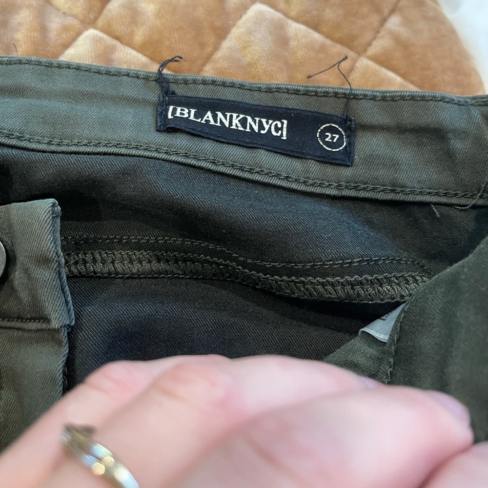 Olive/army green blank nyc moto pants with zipper details